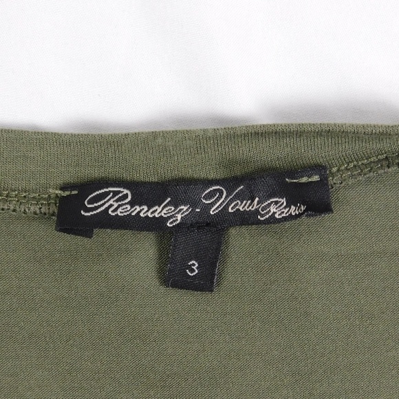 Rendez-Vous Paris Olive Green 3/4 Sleeve V-Neck Tunic Top | Size 3 - Picture 3 of 6